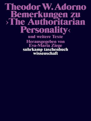 cover image of Bemerkungen zu ›The Authoritarian Personality
